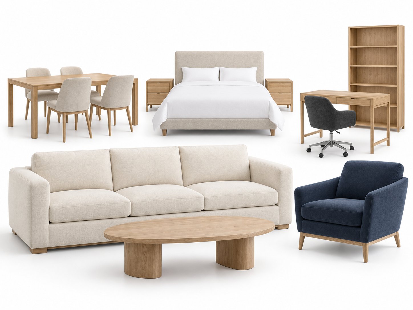 Sofa, armchair, dining set, bed and home office furniture