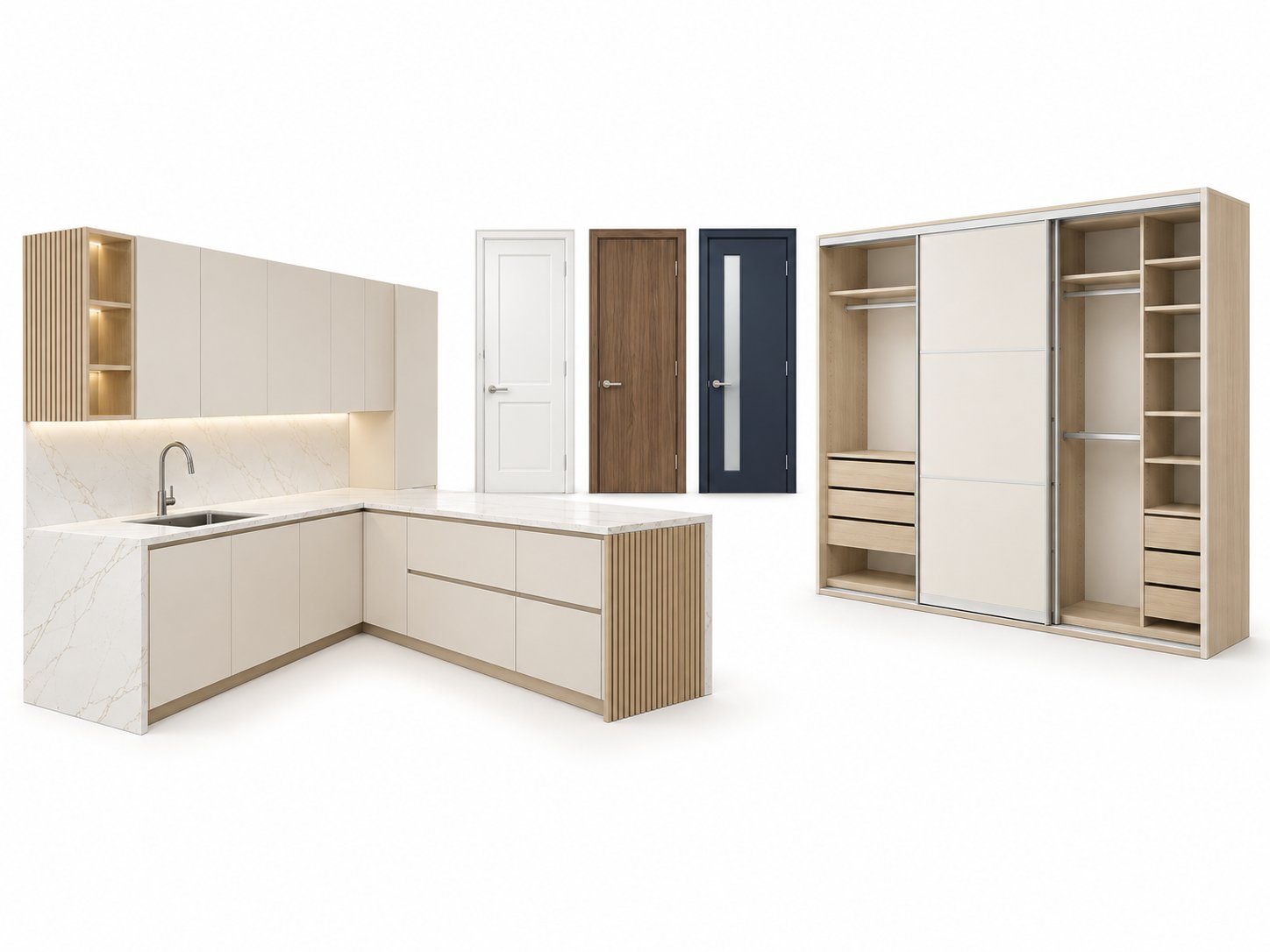 Kitchen, interior doors and sliding-door closet