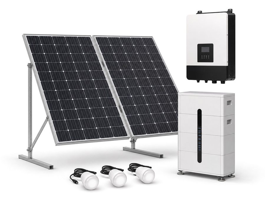 Solar panels with inverter and battery