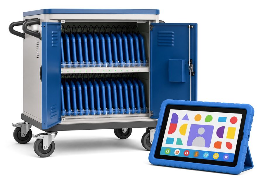 Tablet charging cart with tablets